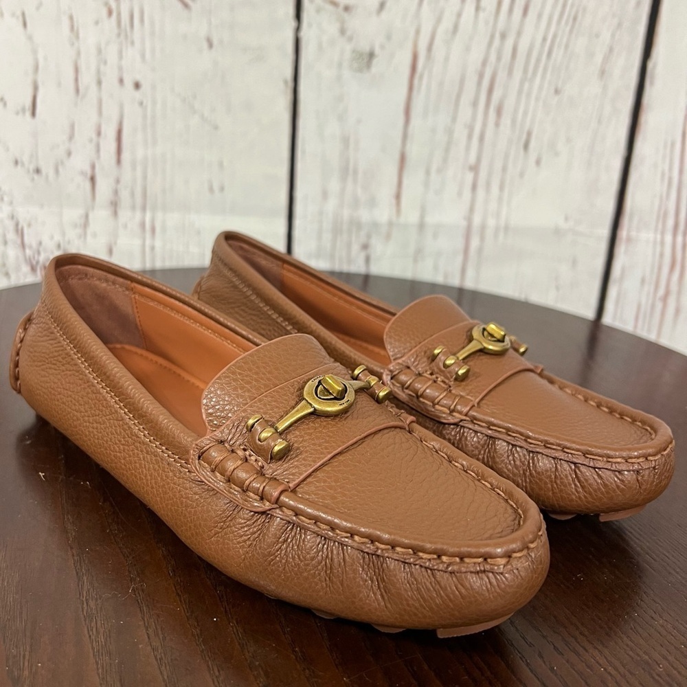 COACH CROSBY DIVER Brown Grainy Leather Loafers with Brass Gold Accent 6.5B NIB - Picture 11 of 11